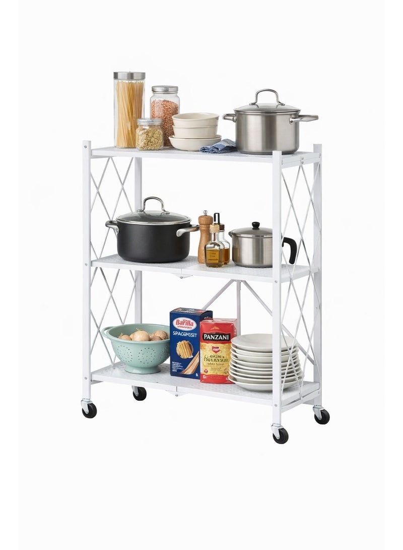 Raqi 3-Tier Rolling Storage Rack with Wheels – Heavy-Duty Metal Shelving Unit for Kitchen, Garage & Storage Room – Practical White Design - Image 4